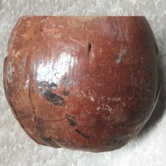 VTG CARVED COCONUT TIKI PIRATE HEAD drink holder/decor Ugly man face Hawaiian - Picture 6 of 10